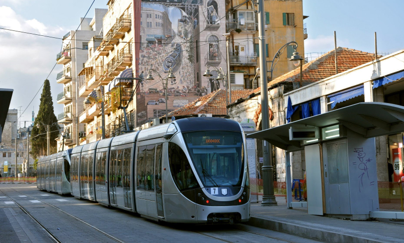 A light rail train on Jaffa street in Jerusalem