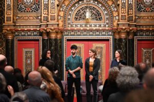 Sally and Alon-Lee receive a standing ovation at the end of their discussion in New York