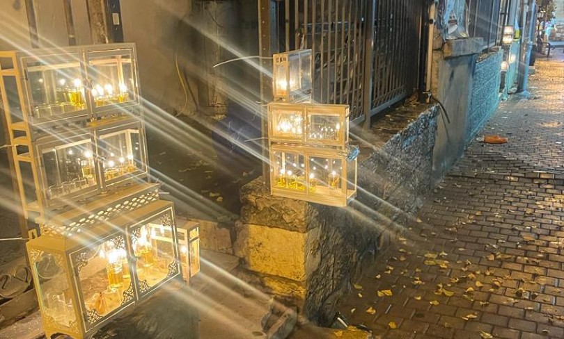 Candles lining a street