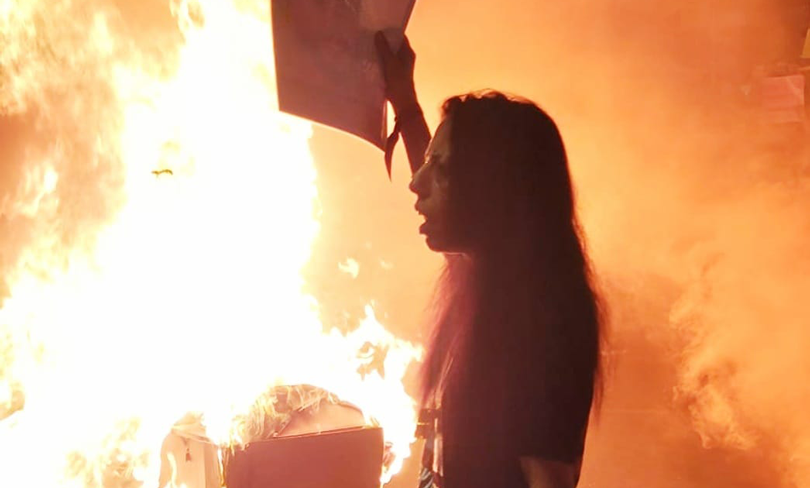 Einav Zangauker at a protest