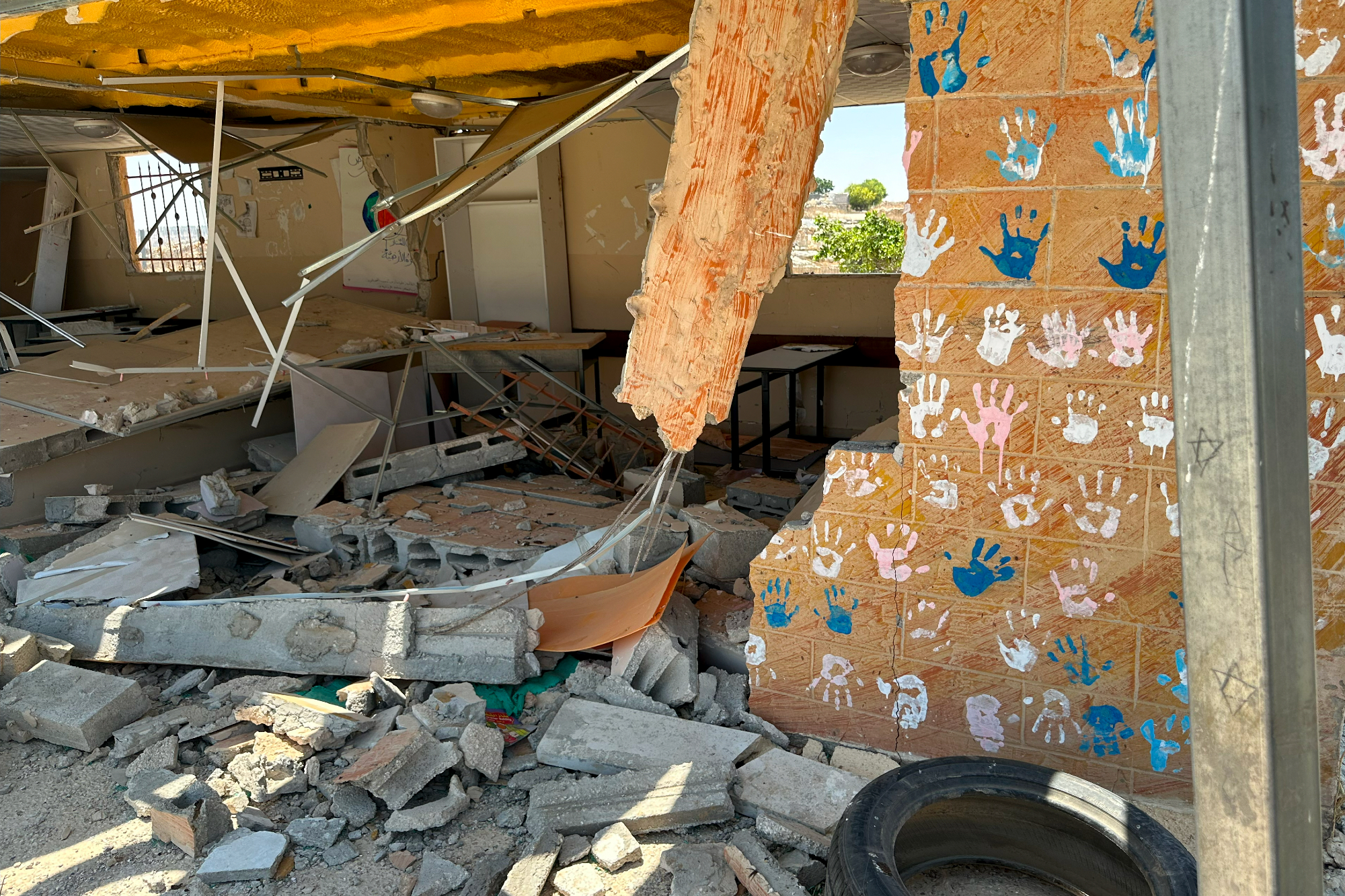 Partially demolished school in the South Hebron Hills