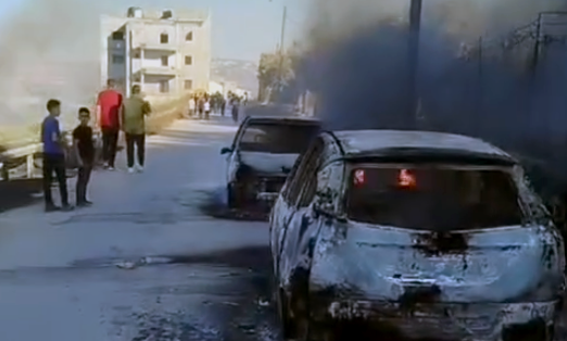 Cars set ablaze by settlers in the West Bank