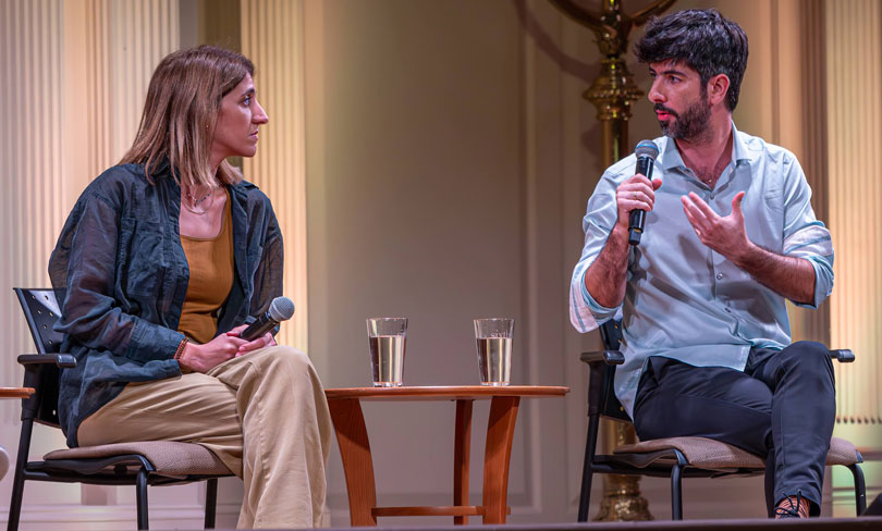 Sally Abed and Alon-Lee Green of Standing Together speak during their US tour